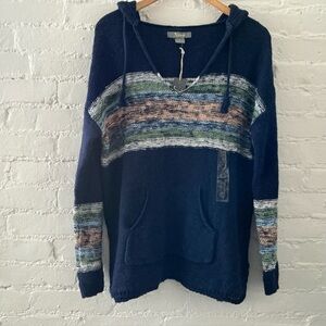 Natural Reflections Textured Knit Hooded Pullover Sweater Boho Coastal Beach NWT